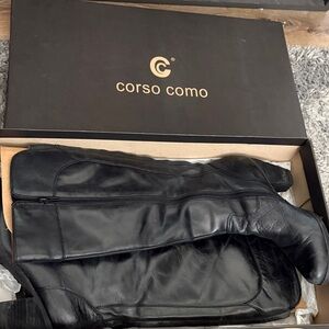 Corso Como Black Leather Tall Zip Boots